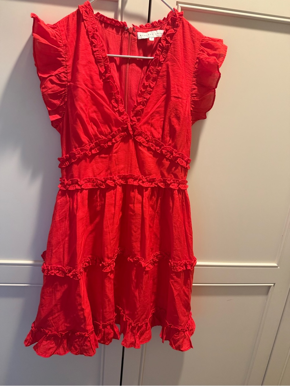 NWOT Endless Rose Bright Red Ruffle Tiered Mini Dress